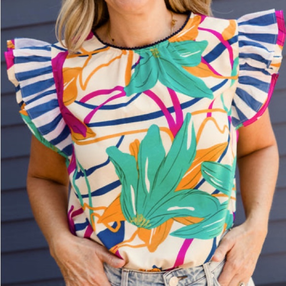 THML Abstract Floral Top In Multi - Picture 3 of 9